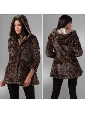 Free People About Town Faux Fur Leopard Coat XS